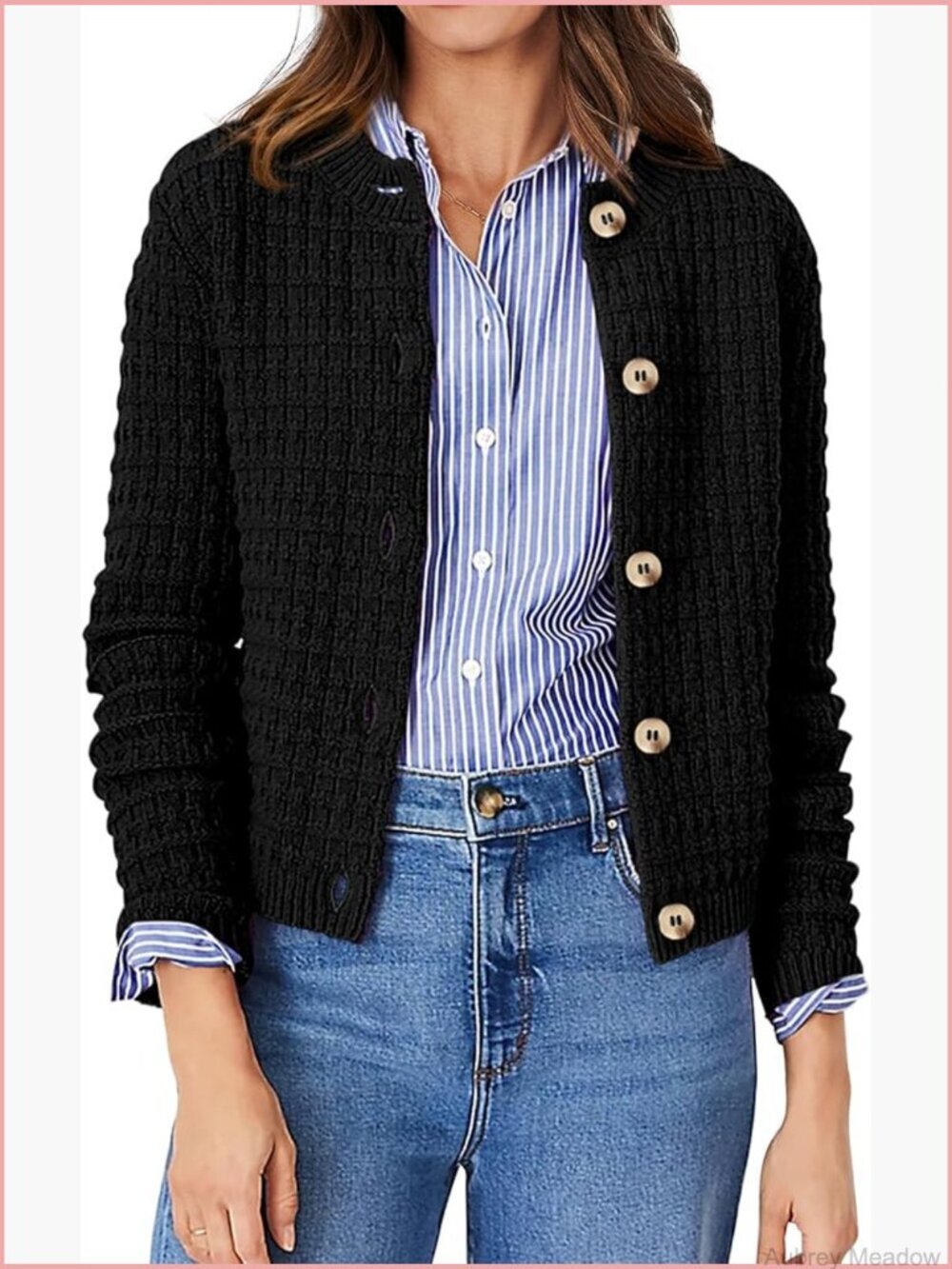 Women's Knit Cardigan Open Front Button Down Long Sleeve Sweater Jacket